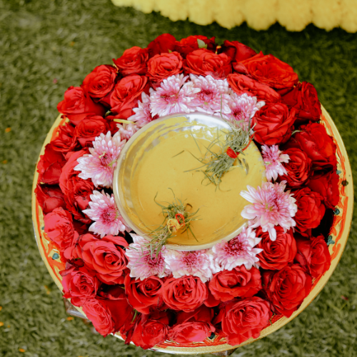 Bride smiling during traditional Haldi ceremony